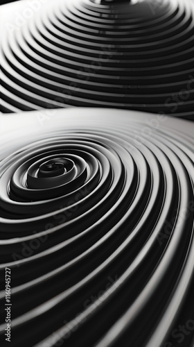 Abstract black and white concentric circular patterns with smooth, flowing lines, perfect for backgrounds.