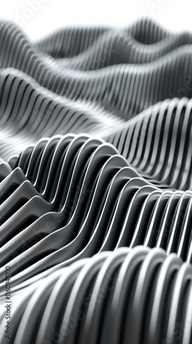 Abstract black and white wave-like patterns with smooth, repetitive lines, perfect for backgrounds.