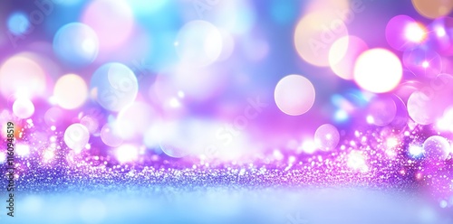 Abstract banner, bright, pink and blue gradient background with bokeh lights. For card, invitation, greeting, website design.