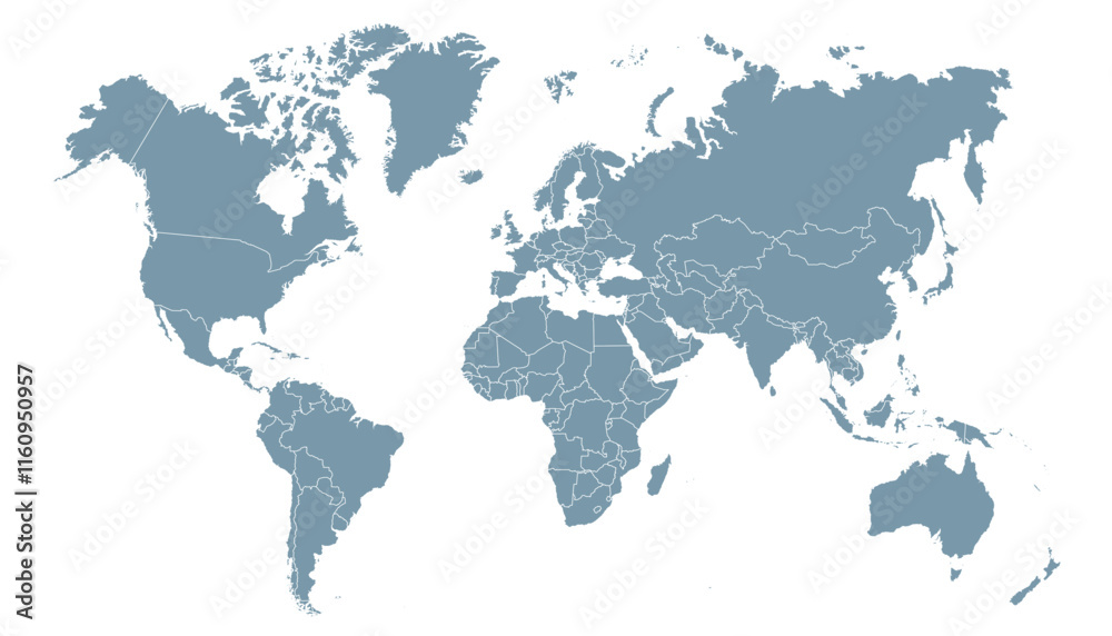 World map. Grey modern vector map. Silhouette map World map. Grey modern vector map. Silhouette map
