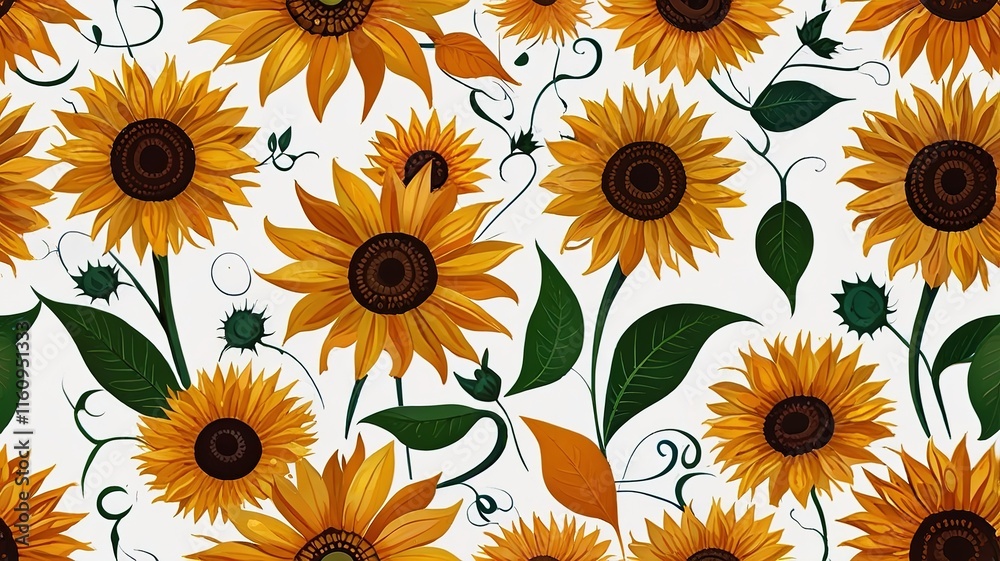The Seamless pattern of sunflower and leaf on background. The seamless pattern sunflower. Seamless pattern leaf. shape of leaf.sunflower on white background. sunflower in oil painting. The Seamless pattern of sunflower and leaf on background. The seamless pattern sunflower. Seamless pattern leaf. shape of leaf.sunflower on white background. sunflower in oil painting.