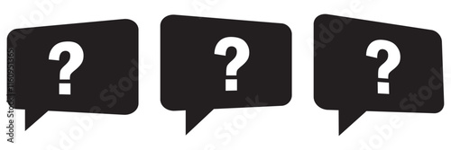 Comment question icon. Question and answer pictogram. Inquire bubble icon. Ask or request icon. Frequently asked questions icon in black color.