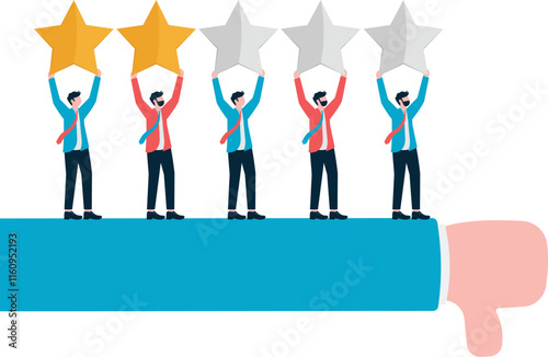 Businessman team give star on hand for reviews with bad rating.

