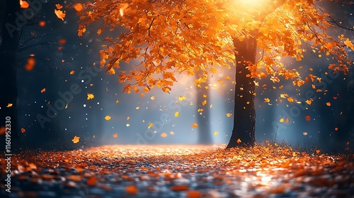 Golden Light Enhancing the Beauty of Autumn Forest Path Photo