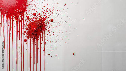  Red paint splatter and streaks on white minimalist background