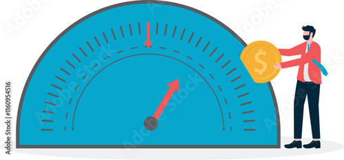 Business team put icons to rating meter metaphor of give review. Illustration For Wallpaper,

