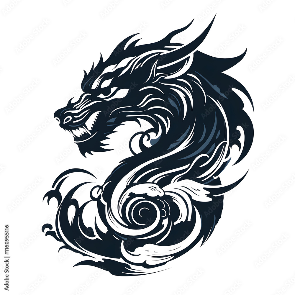 A dragon surrounded by clouds and waves, elegant and striking, with an elegant and striking design, perfect for a luxury t-shirt. A dragon surrounded by clouds and waves, elegant and striking, with an elegant and striking design, perfect for a luxury t-shirt.