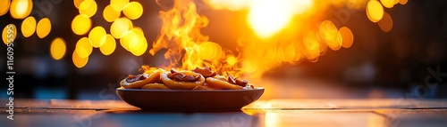 Polish mushroom pierogi on a ceramic plate, Krakow s medieval square in the backdrop photo