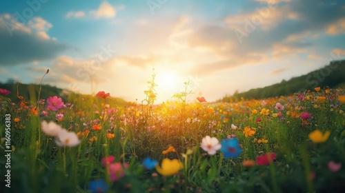 ultra high definition nature photography vast wildflower meadow with rainbow color palette in stunning 8k resolution photo