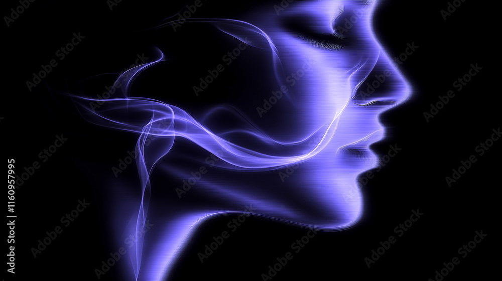 A woman's profile and colored smoke. A woman's profile and colored smoke.