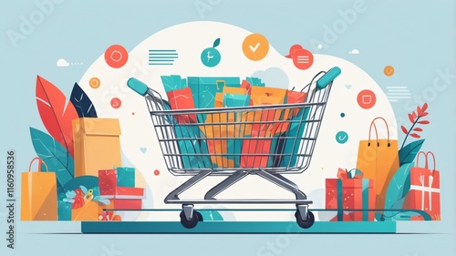 Online Shopping Cart Full of Gifts   Packages