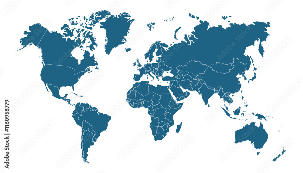 Obraz premium World map. Blue modern vector map. Silhouette map