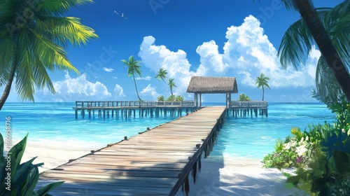 beautiful boardwalk on a paradisiacal island photo