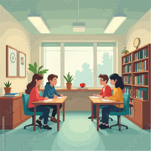 University Library Illustration vector design, Students in University Library vector design