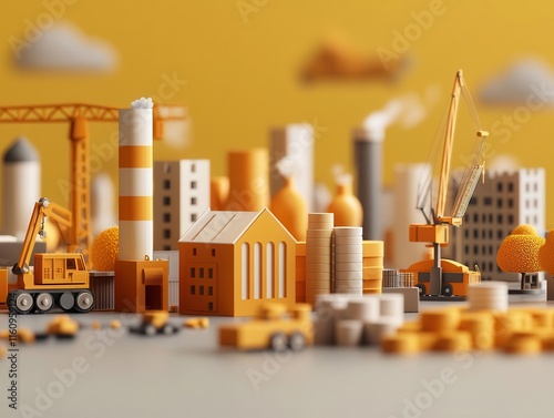 Reusable resources, creative depiction of business materials reentering production, 3D illustration photo