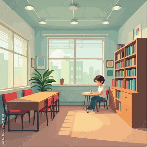 Students in Library vector design, School Library Illustration vector design
