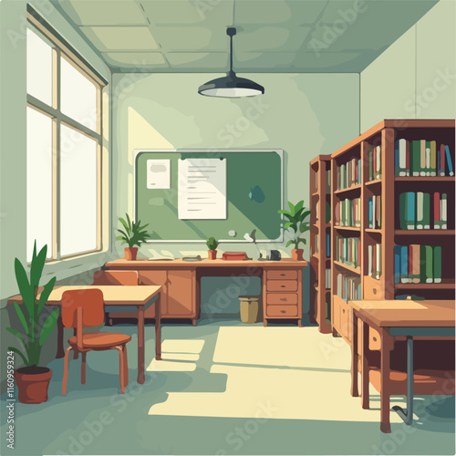 School Library Illustration vector design, Students in Library