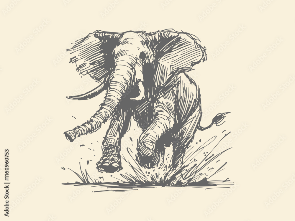 Obraz premium African Elephant Hand Drawn Illustration Vector Isolated