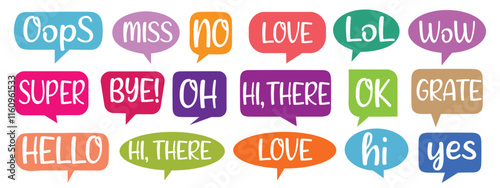 Set of sale labels and discount conversation clouds. Dialogue chat bubbles talk phrases. 