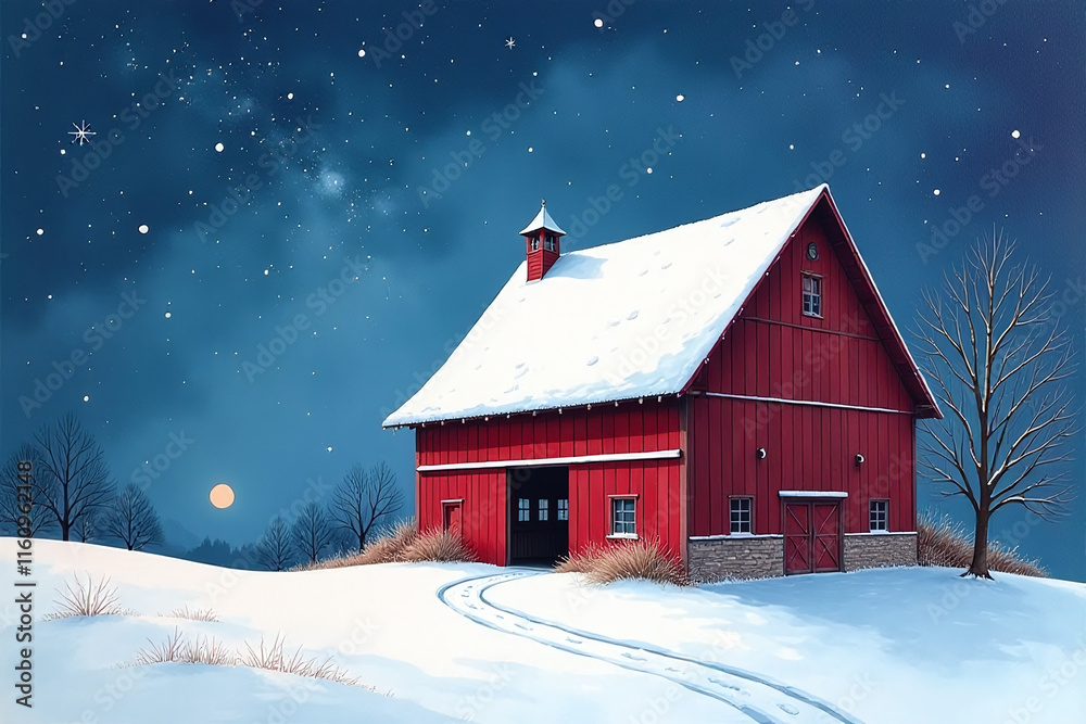 rustic barn starry sky snowflakes watercolor style serene winter rustic barn starry sky snowflakes watercolor style serene winter