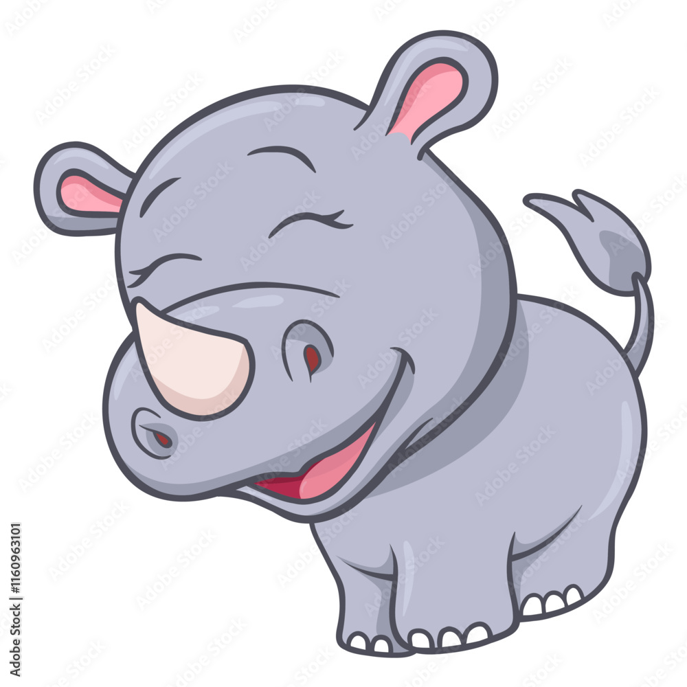 Obraz premium Cute rhino animal illustration on isolated white background, cool for stickers, logos, t-shirts, coloring books, etc.