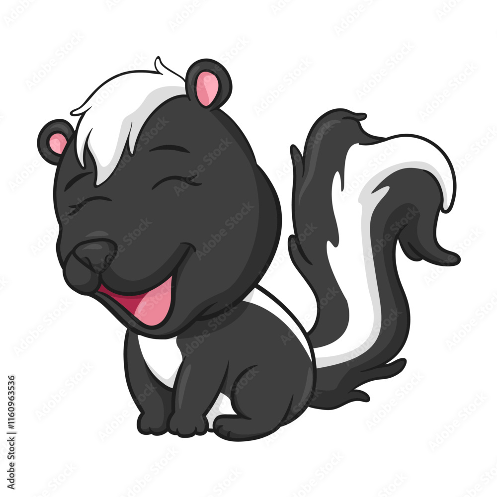Obraz premium Cute skunk animal illustration on isolated white background, cool for stickers, logos, t-shirts, coloring books, etc.