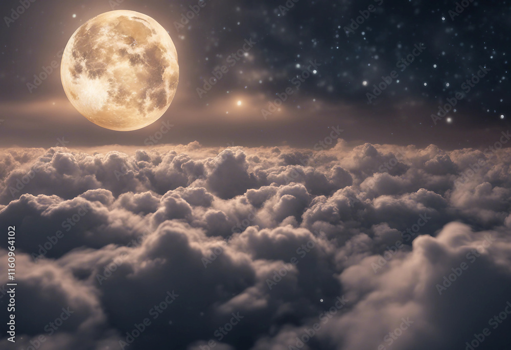 Romantic Moon In Starry Night Over Clouds Romantic Moon In Starry Night Over Clouds