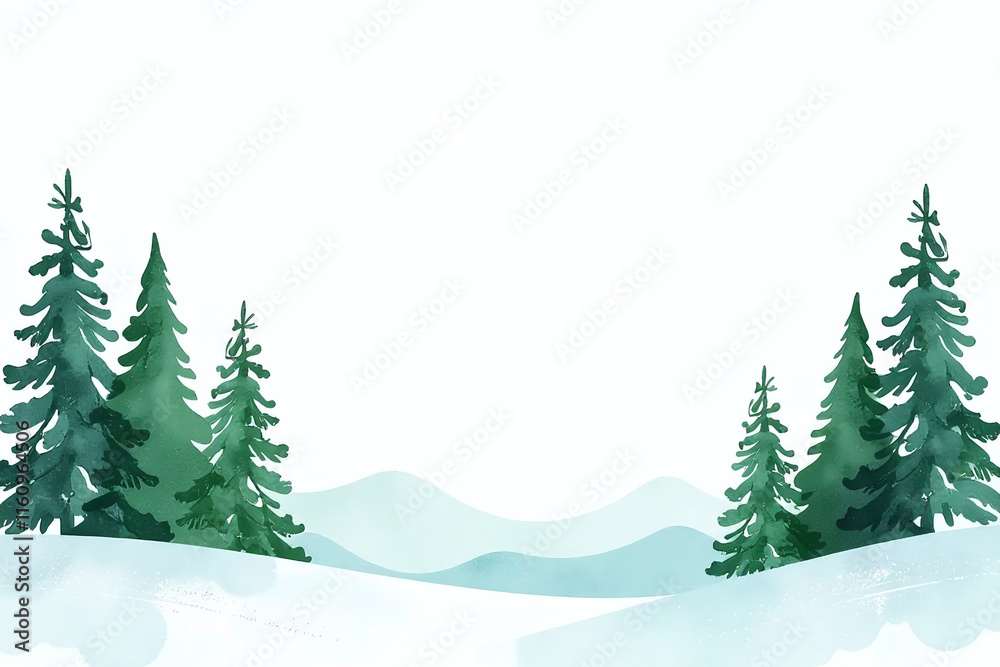 Obraz premium seamless border fir trees watercolor winter scene isolated white background holiday decorations banner landscape design