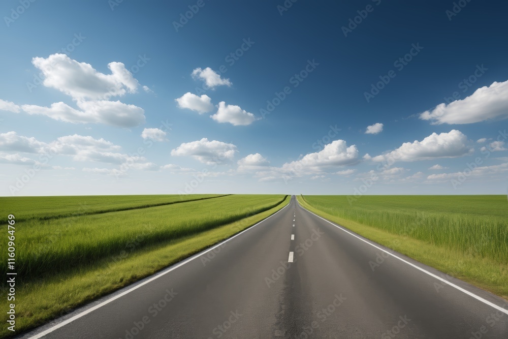 arafed road with a white line going through a green field arafed road with a white line going through a green field