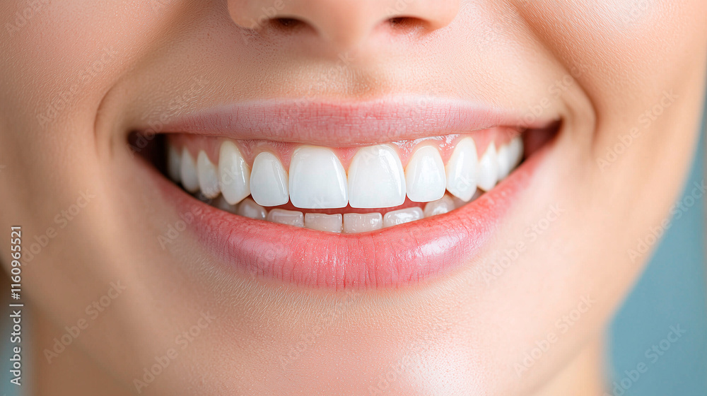 Fototapeta premium Close-up Photograph of a Smile with White Teeth and Pink Lips