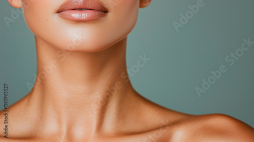 Close-up of Woman's Neck and Lower Face with Smooth Skin