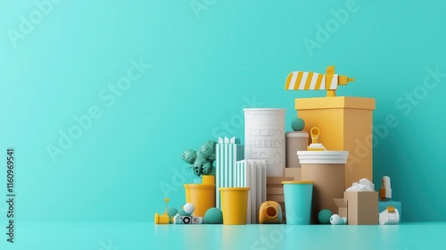 Reusable resources, creative depiction of business materials reentering production, 3D illustration photo