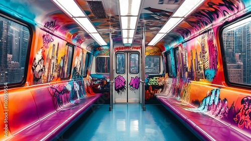 Vibrant Graffiti Subway Car Interior