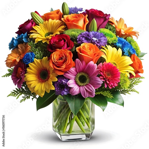 Wallpaper Mural Rainbow Elegance: Vibrant Flower Bouquet in a Crystal-Clear Glass Vase Torontodigital.ca