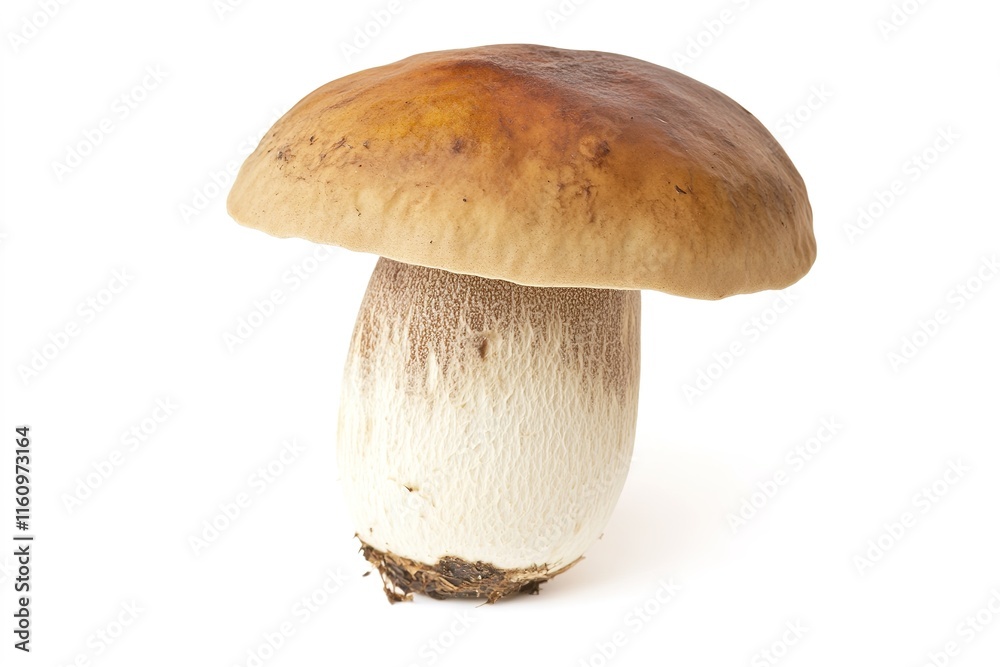 single porcini mushroom with smooth beige cap and thick white stem isolated on clean white background single porcini mushroom with smooth beige cap and thick white stem isolated on clean white background