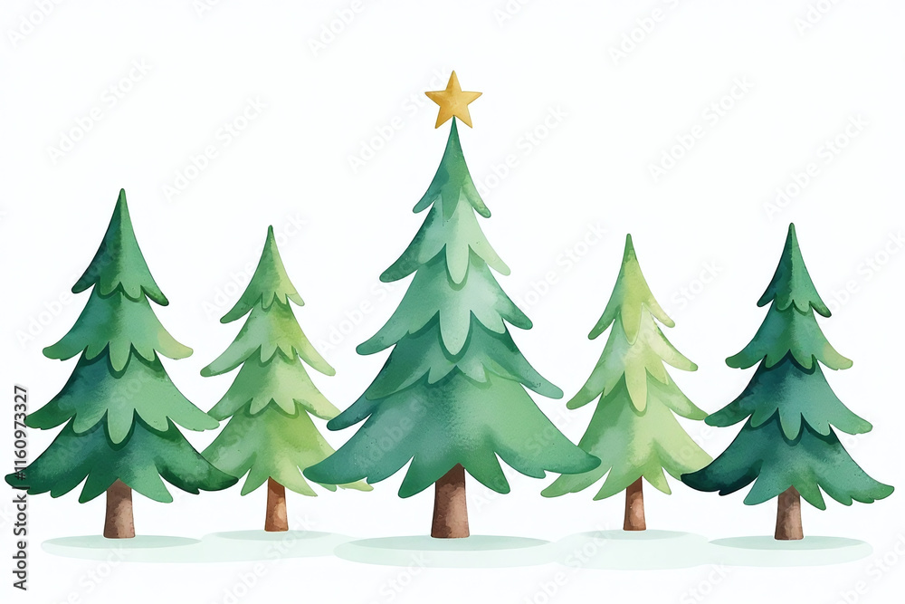 Obraz premium soft watercolor christmas trees sit alone crisp white
