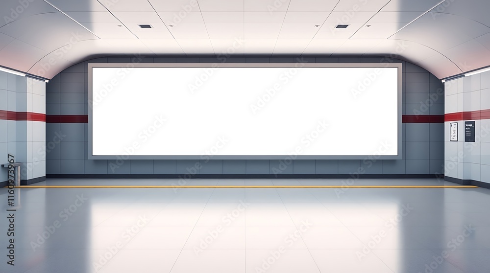 Blank Billboard in Subway Station:  A large, blank billboard  in a modern subway station offers a powerful canvas for advertising.