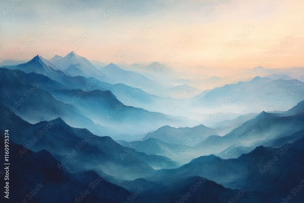 Soft hues blend in serene mountain landscape, creating tranquil Soft hues blend in serene mountain landscape, creating tranquil