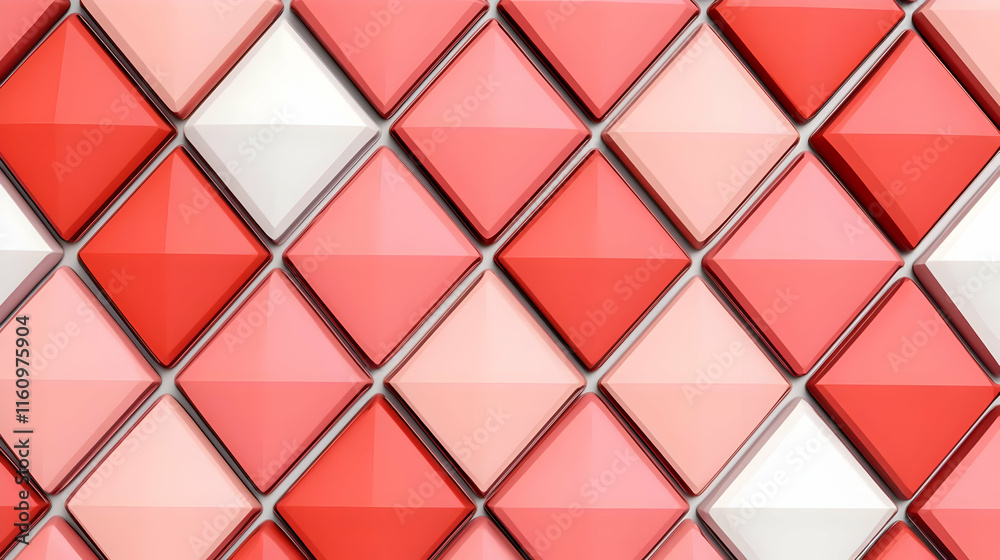 Abstract 3D Red and White Diamond Pattern Background Abstract 3D Red and White Diamond Pattern Background