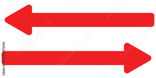 Straight long double vector arrow. Horizontal long straight arrow with two left and right pointers. Red width arrows symbol isolated on white background. EPS 10
