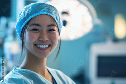 Bright smile radiates confidence and warmth in modern medical en