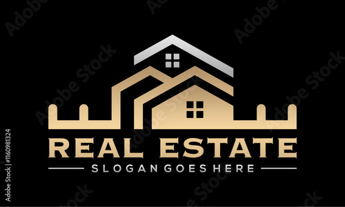 logo real estate luxury house building gold