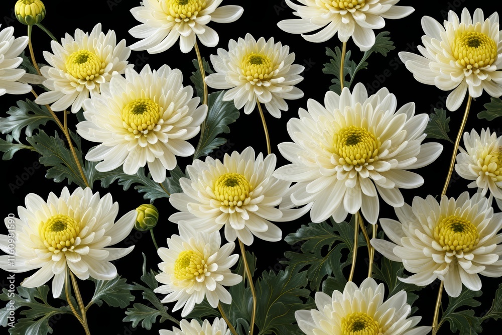 there are many white flowers with yellow centers on a black background there are many white flowers with yellow centers on a black background