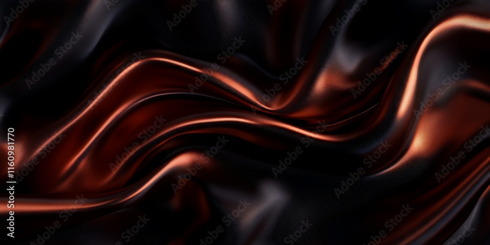 Fototapeta premium Abstract dark and copper-toned fabric waves.
