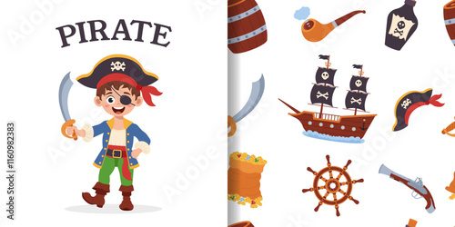 Pirate pattern. Seamless pattern with pirate elements. Pirate concept.