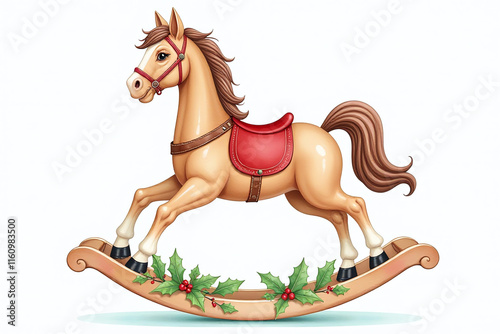vibrant watercolor painting features rocking horse holly christmas