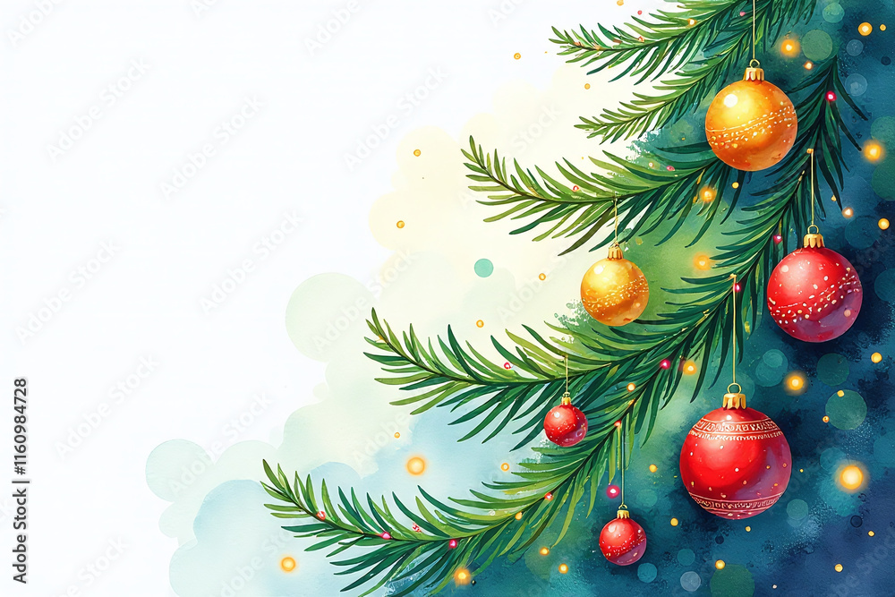 Obraz premium vibrant watercolors depict festive christmas tree colorful ornaments twinkling