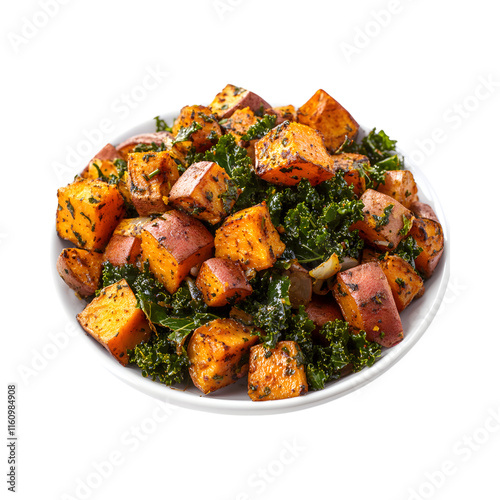 Delicious Fenugreek potato sabzi or Aloo Methi masala in white plate isolated on transparent background photo