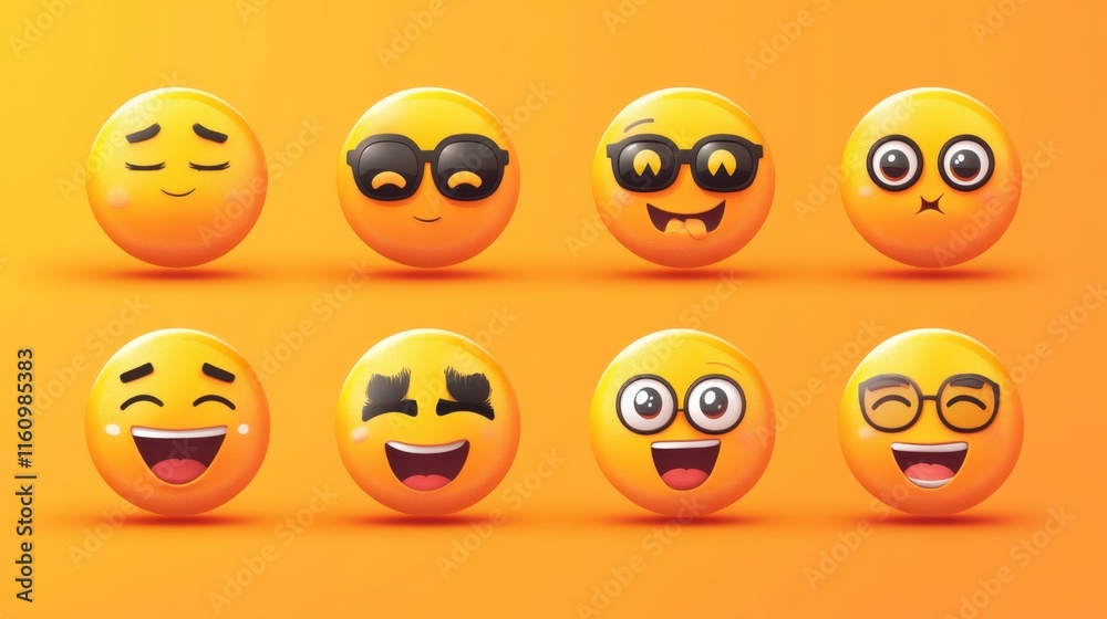 Fototapeta premium 3D Emojis Showing Various Emotions on Orange Background