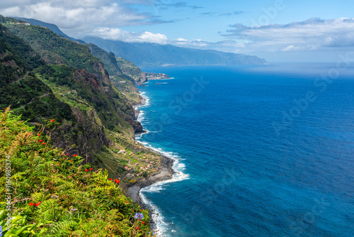 Scenic panoramic view from Miradouro da Vigia on a summer morning, Sao Jorge, Madeira island, Portugal. photo